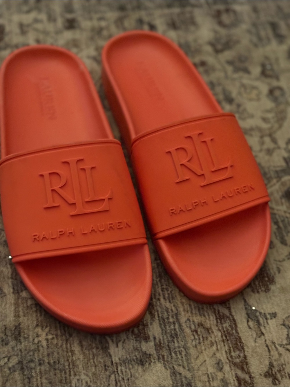 Ralph Lauren Orange RL Embossed Slide Sandals